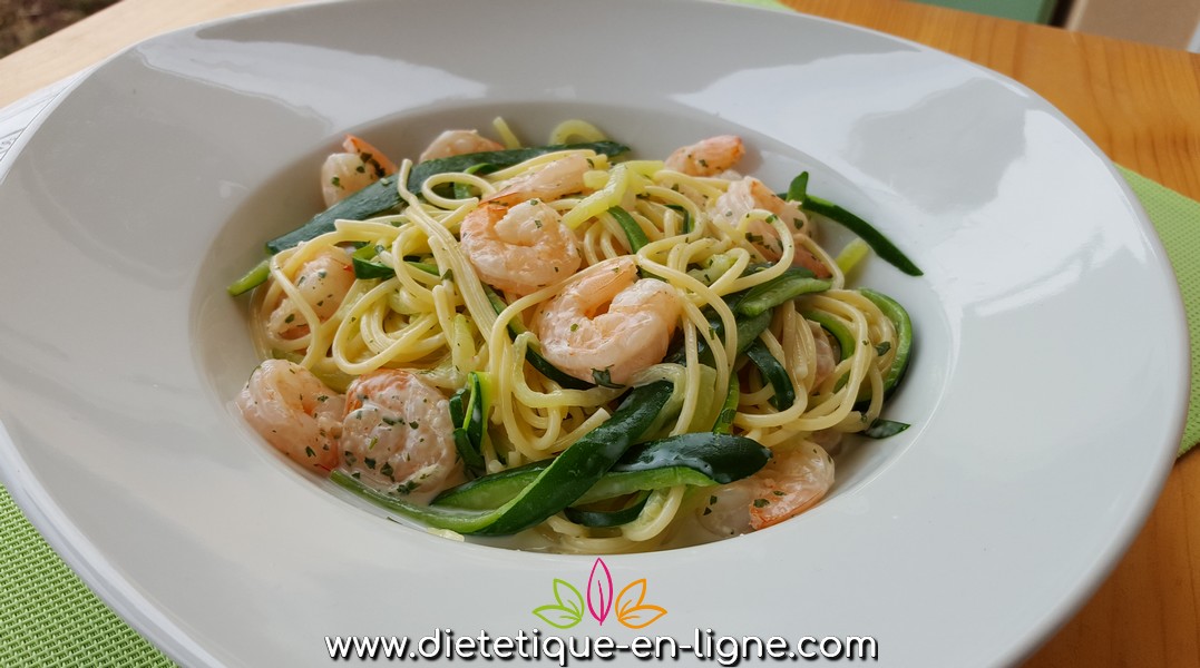 Pâtes aux crevettes - Diététique en ligne - Caroline Bertossa