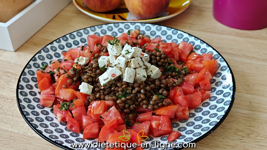 Salade de lentilles Fêta Tomate - Recette - Diététique En Ligne
